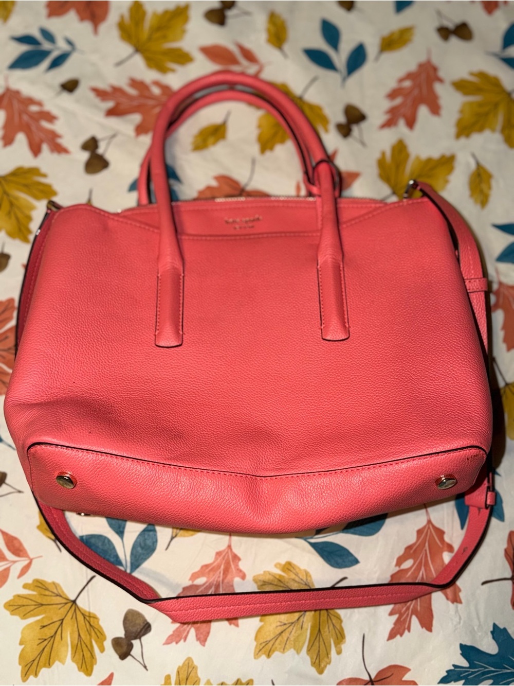 kate spade Coral Pink Pebbled Leather Satchel with Shoulder Strap